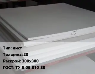 Фторопласт плита лист s=20 300х300 ТУ 6-05-810-88